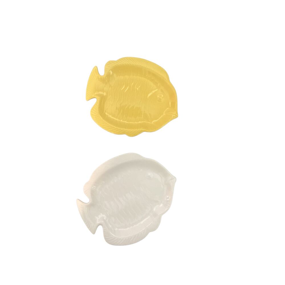 Stoneware Set of 2 Fish Plates Snack Sauce Dip  8" - Picture 6 of 6